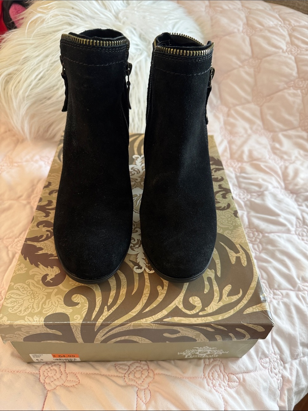 Women’s Black Suede Ankle Booties with Side Zip
